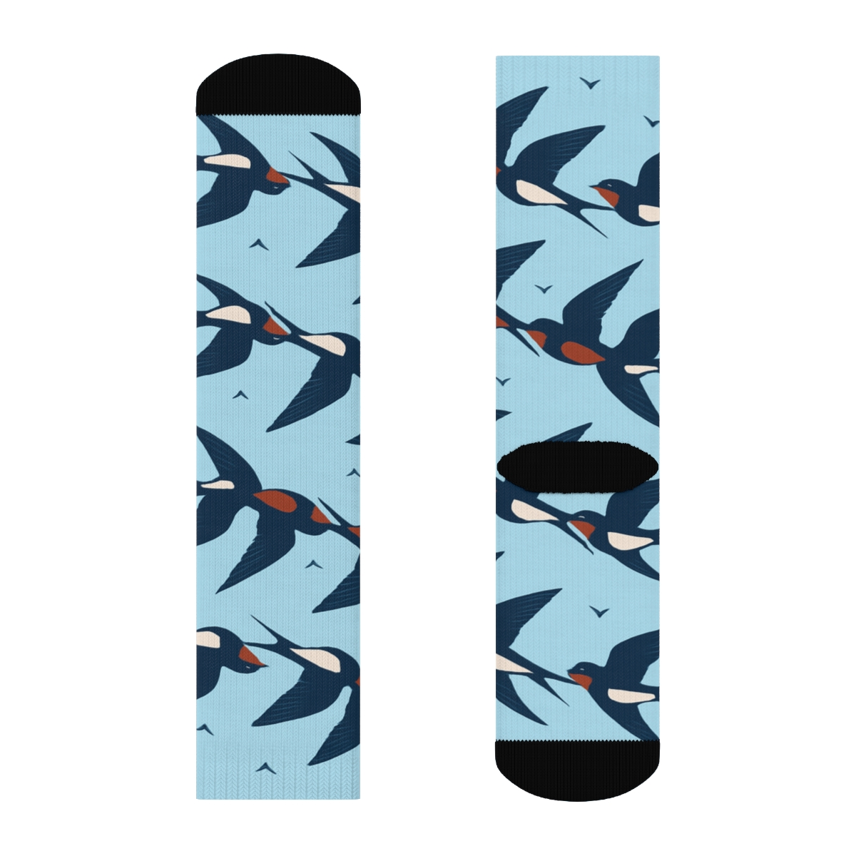 Barn Swallow Tail Fork Chain On Sky Blue comfortable cotton crew socks