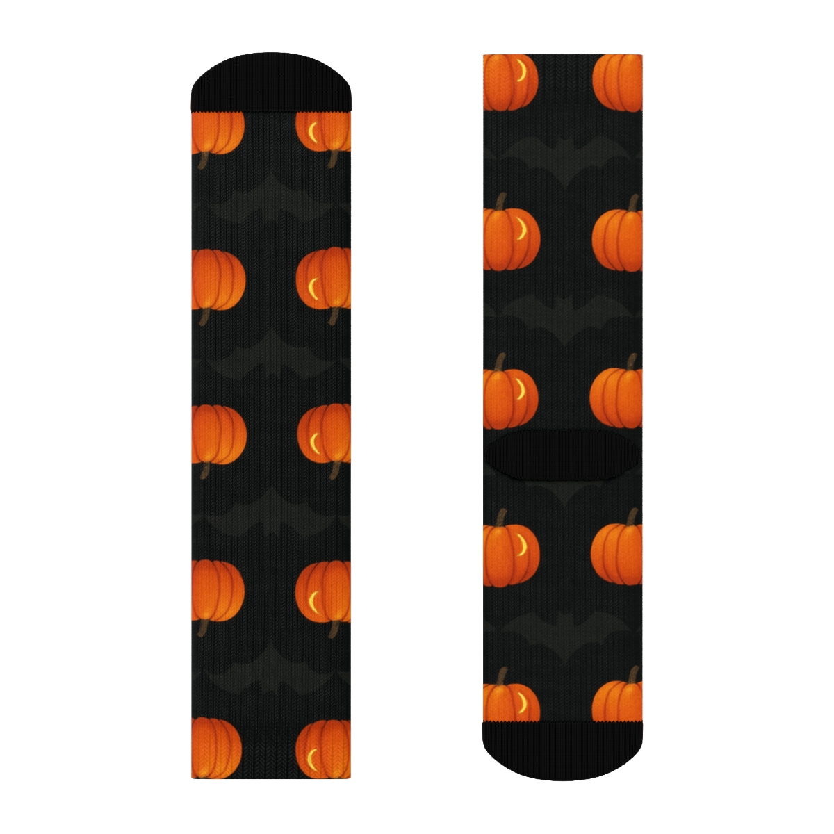 Bats And Pumpkin Crescent Rows On Black Background custom crew socks