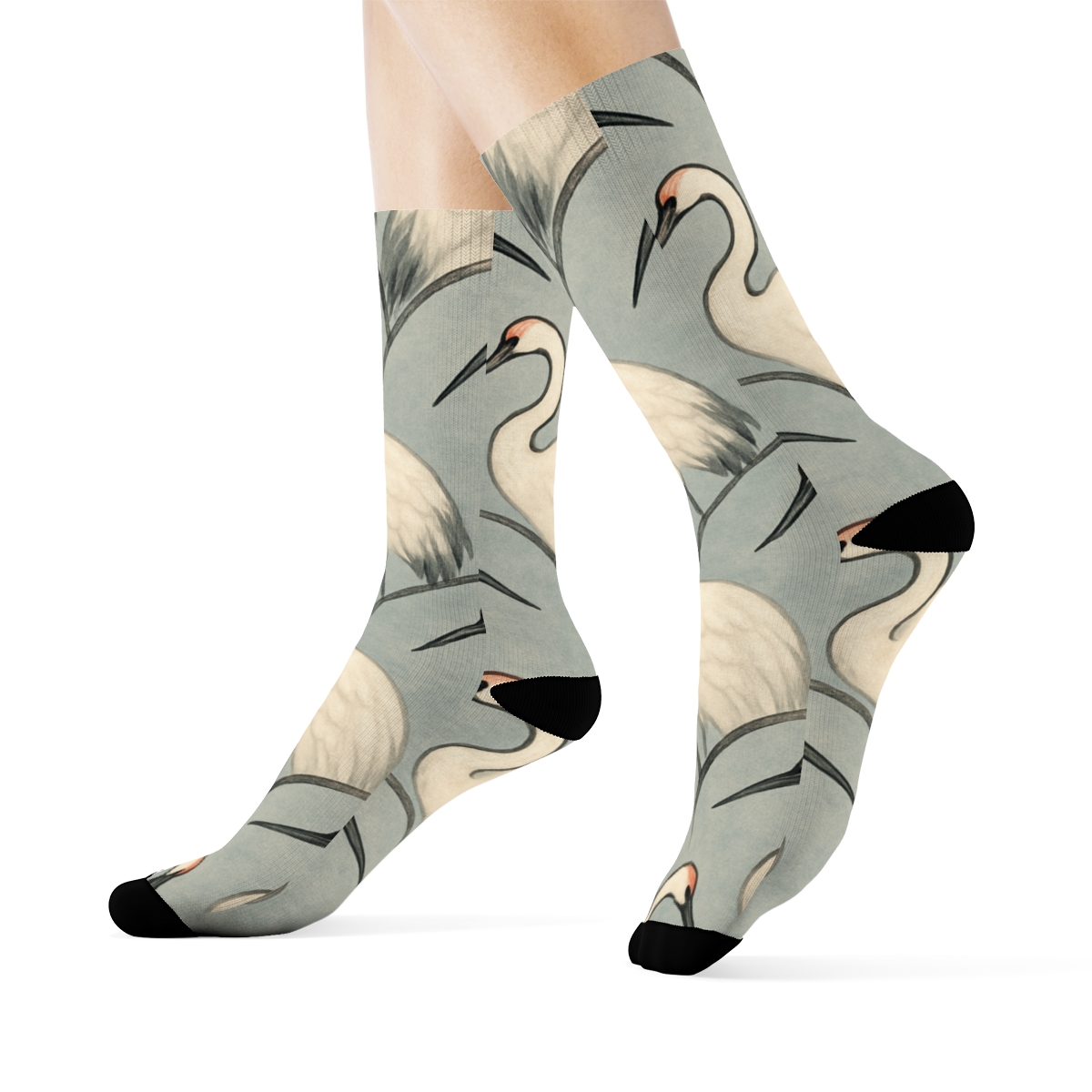 Crane Neck Arc Repeat On Mist Gray Background stylish athletic crew socks