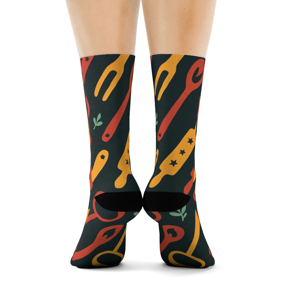 Cook Utensil Silhouette Parade On Charcoal soft everyday crew socks