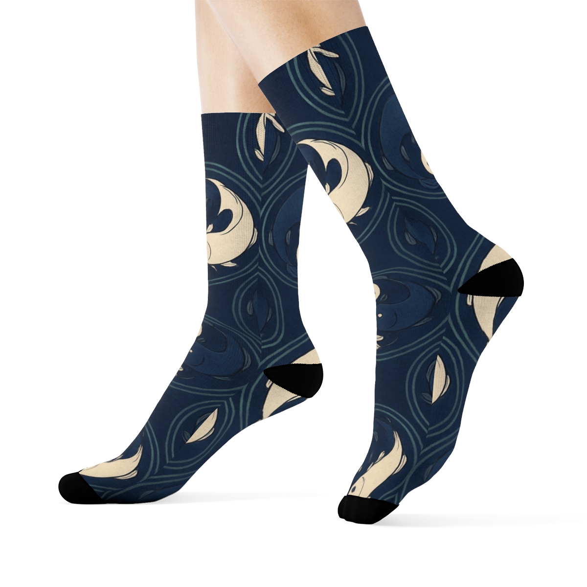 Indigo Koi Duality Spiral Tiles unique graphic crew socksIndigo Koi Duality Spiral Tiles Crew Socks - Image 3
