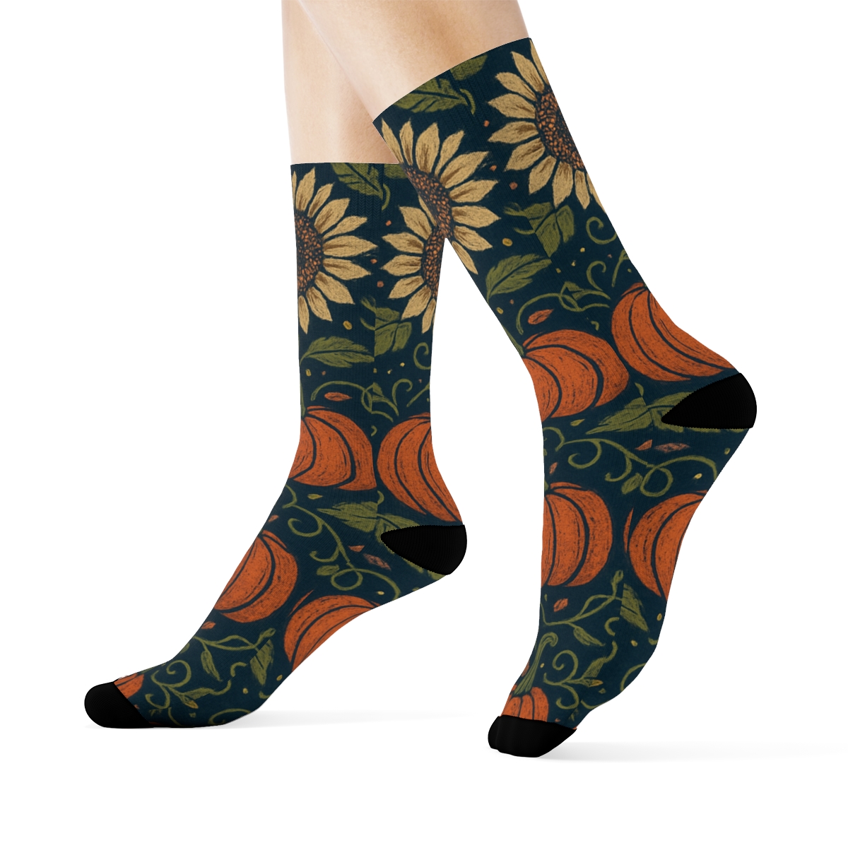 Pumpkin Patch Mirror Band On Navy premium sports crew socks
