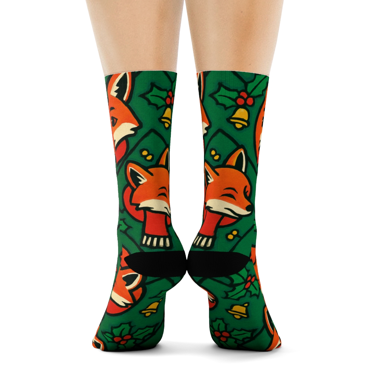 Festive Fox Tessellation On Emerald Field stylish athletic crew socks