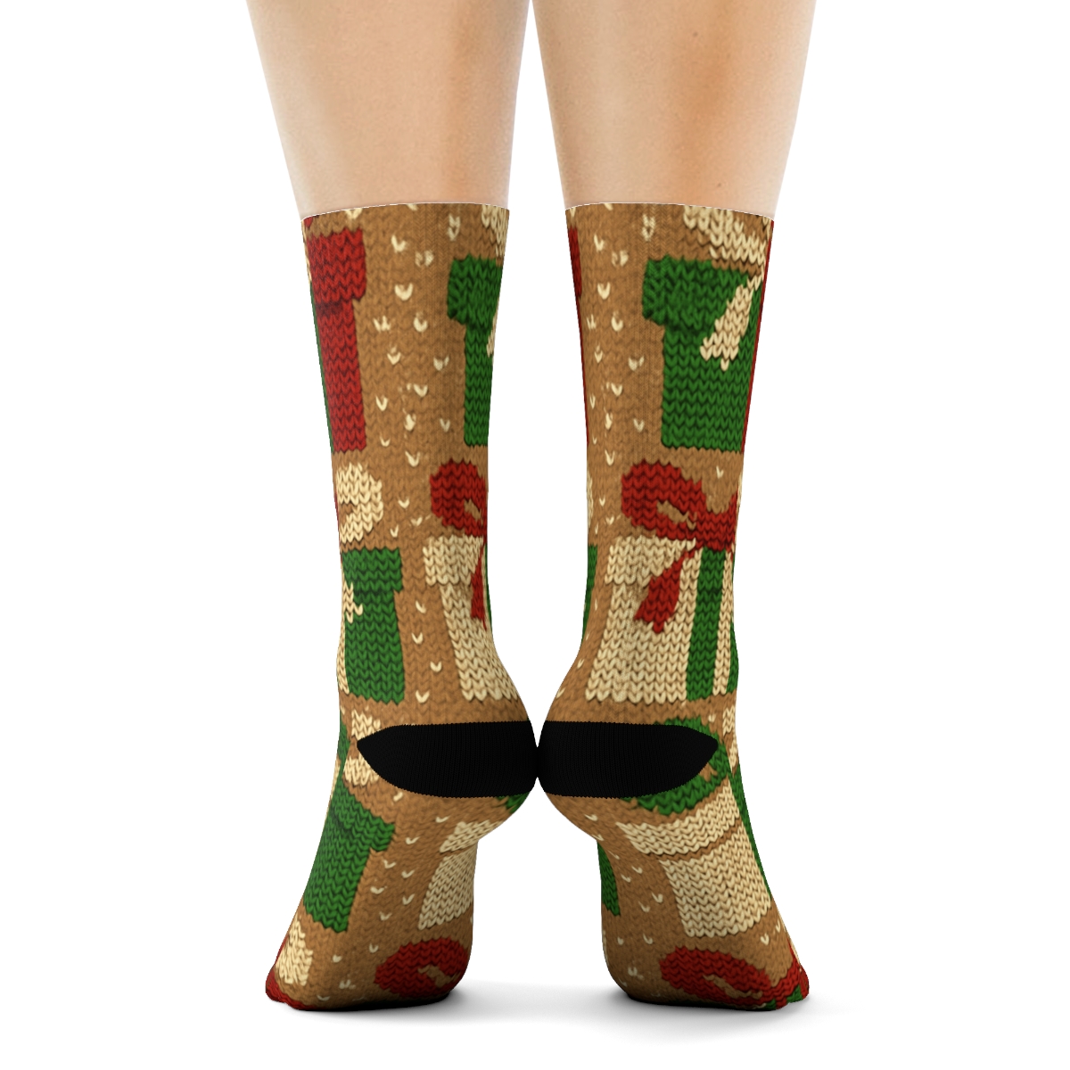 Presents-Stacked Parcel Knit Illusion designer printed crew socks