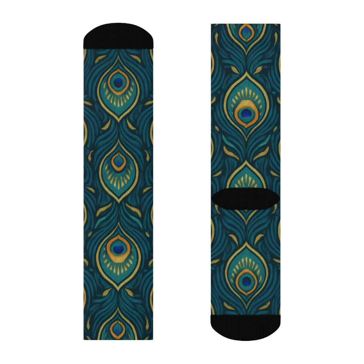 Peacock Feather Tessellation On Teal Background soft everyday crew socks