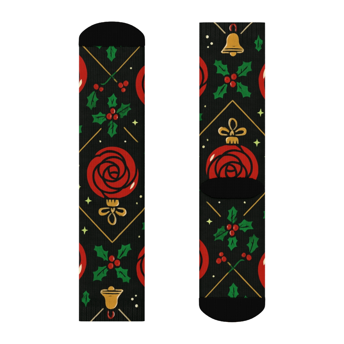 Crimson Rose Ornaments Lattice On Midnight Black Background designer printed crew socks