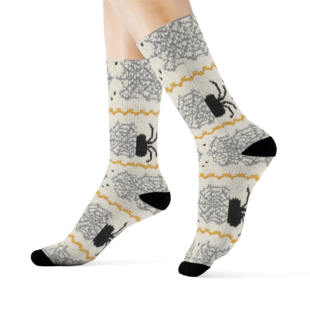 Spider Knit Web Fair Isle Bands stylish athletic crew socks