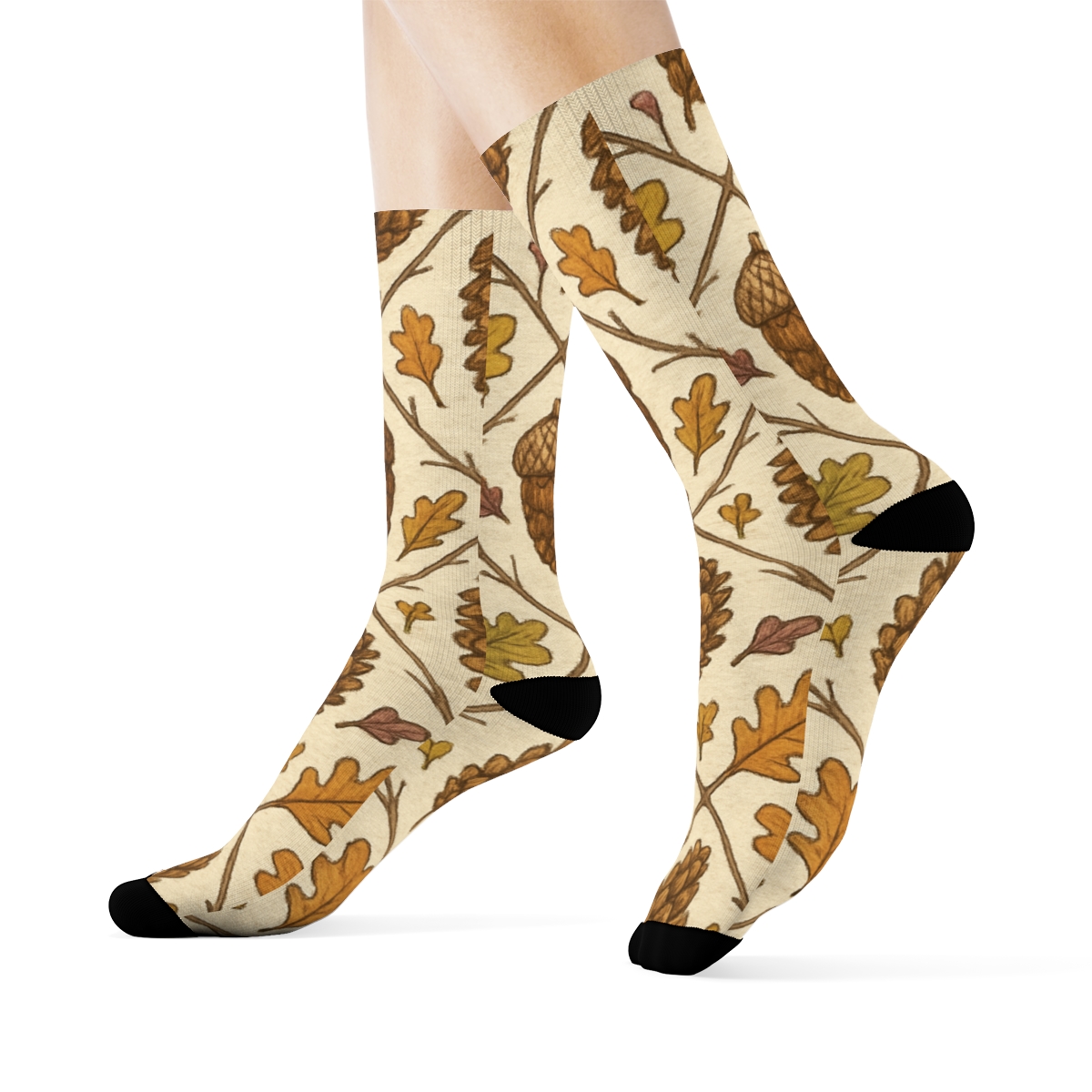 Rustic Acorn And Pinecone Lattice On Creamy Beige Background unique graphic crew socks