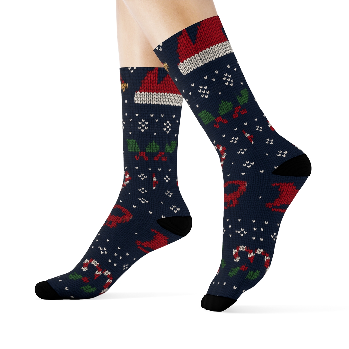 Knitted Santa Claus Fair Isle Bandwork trendy patterned crew socks
