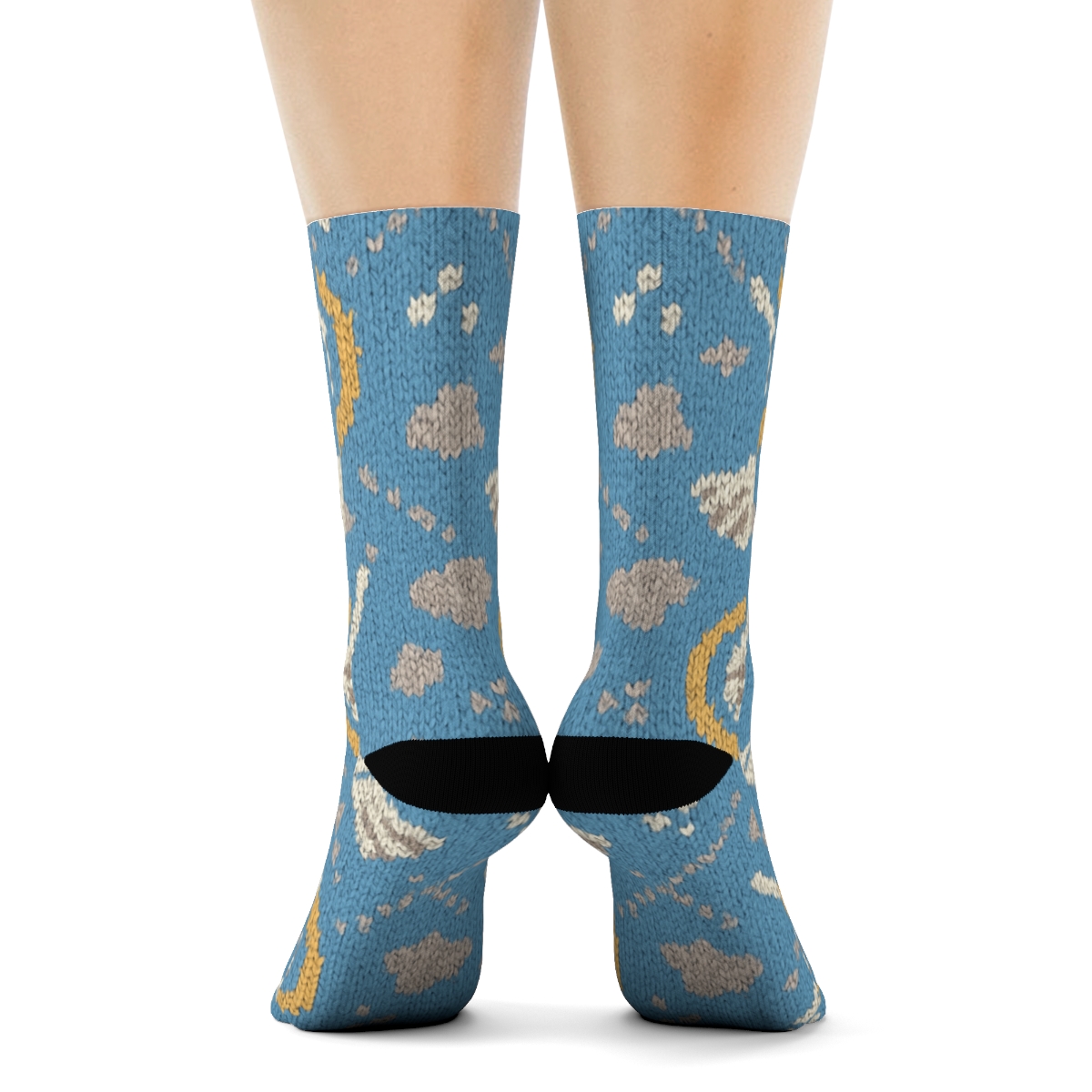 Knitted Pattern Illusion With Janitor Mop Medallions premium sports crew socks