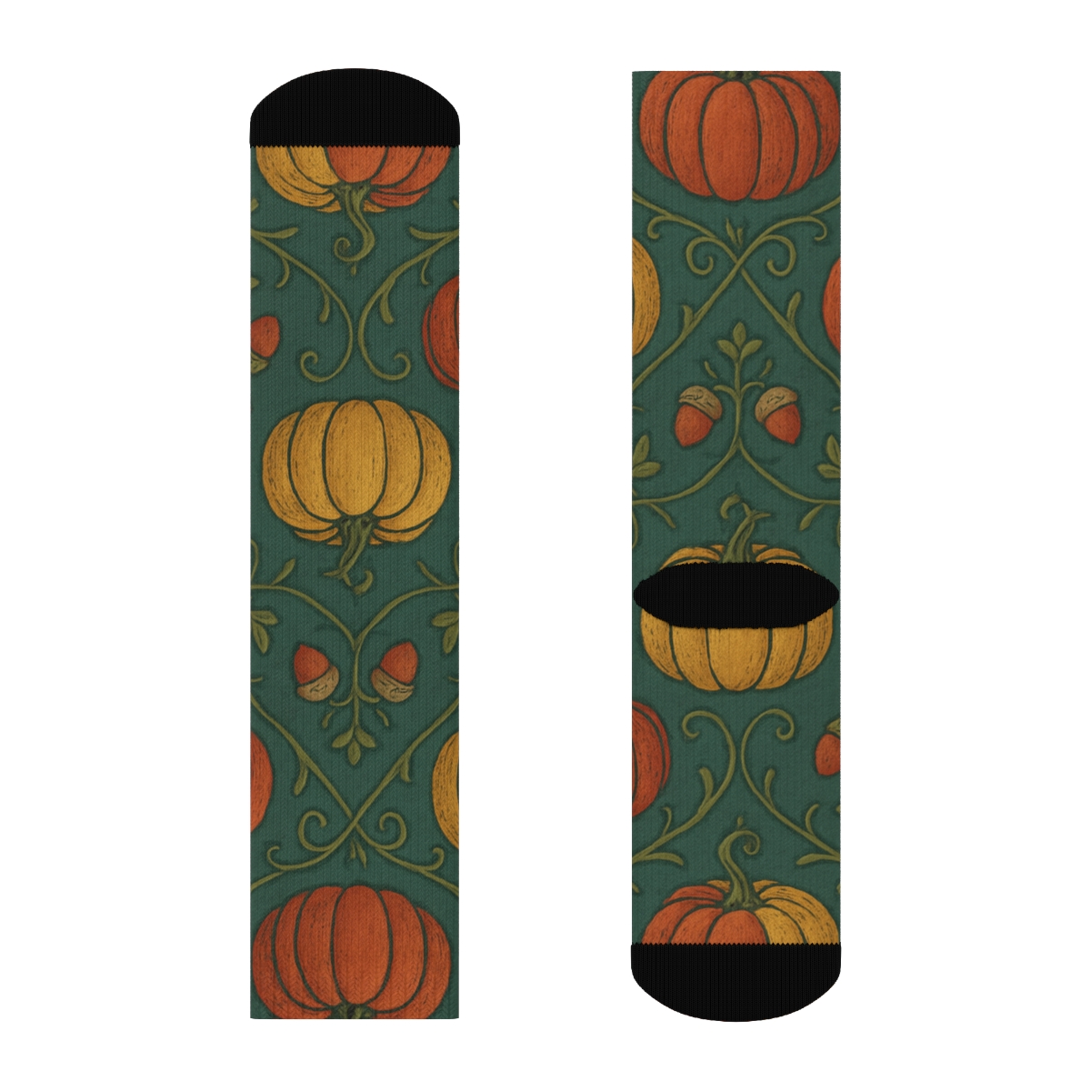 Pumpkin Patch Mirror Tiles On Deep Teal Background unique graphic crew socks