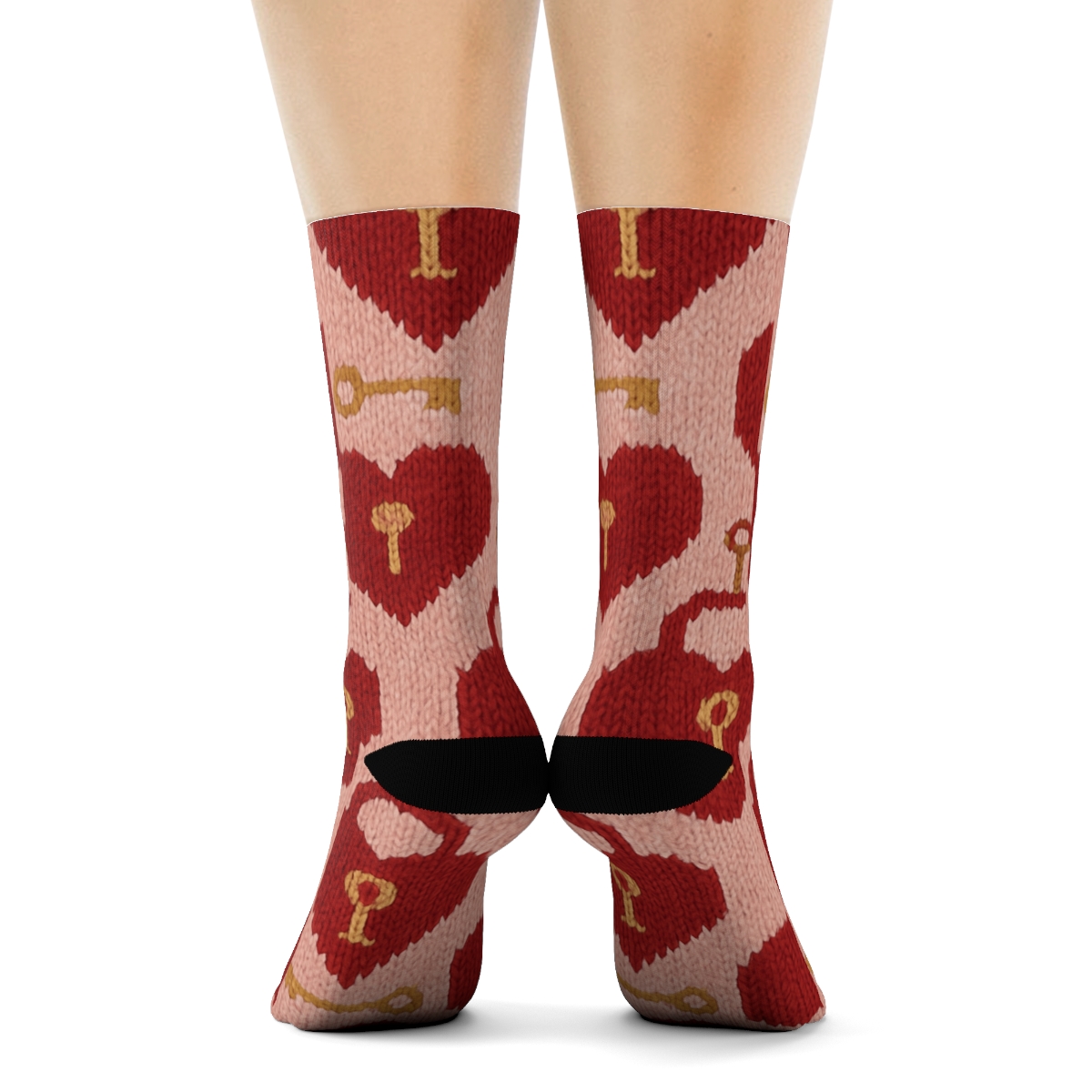 Valentines Heartshaped Lock And Key Knitted Lattice personalized crew socks