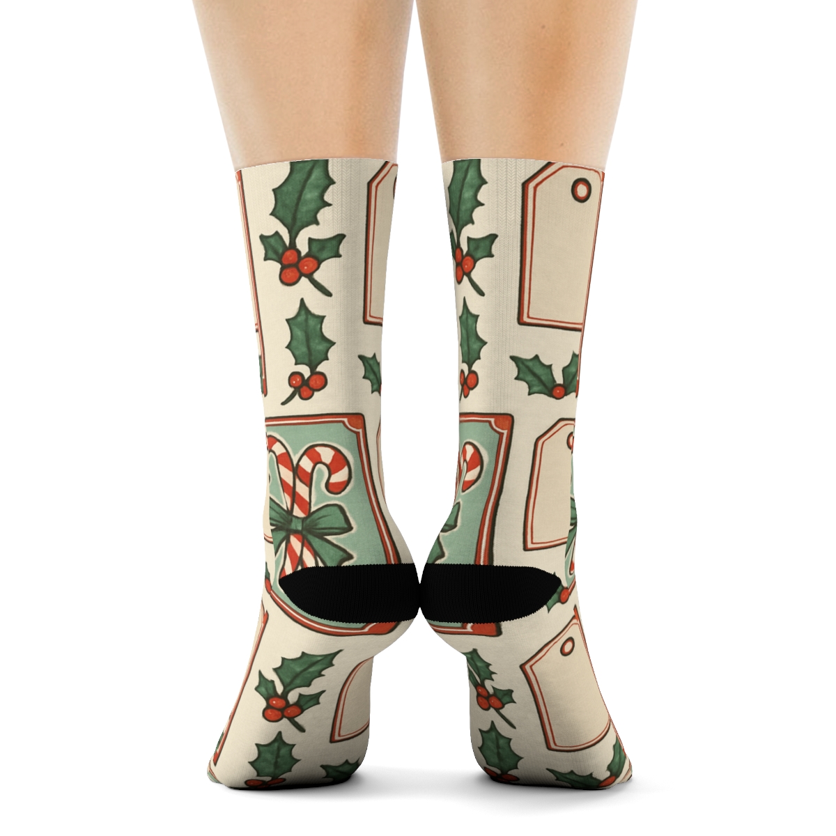 Vintage Poster Candy Canes Border Vignettes custom crew socks