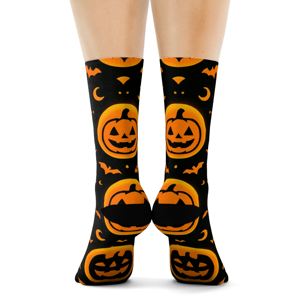 Glowing Jack O Lantern Medallion Tile On Black Background premium sports crew socks