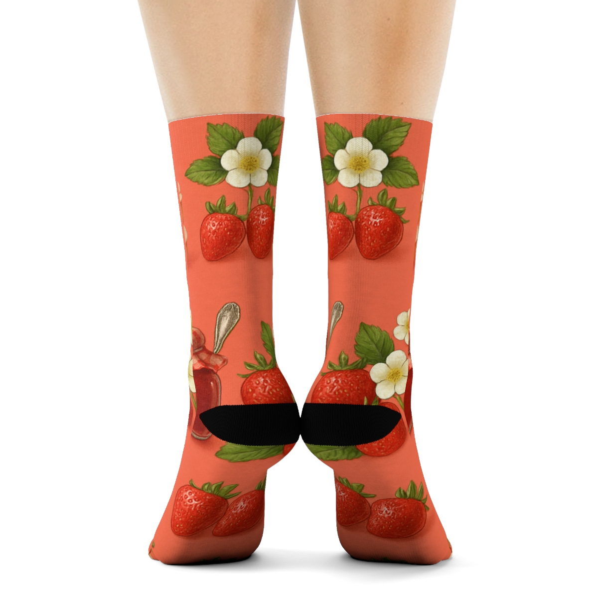 Strawberry Shortcake Band Wrap On Coral trendy patterned crew socks