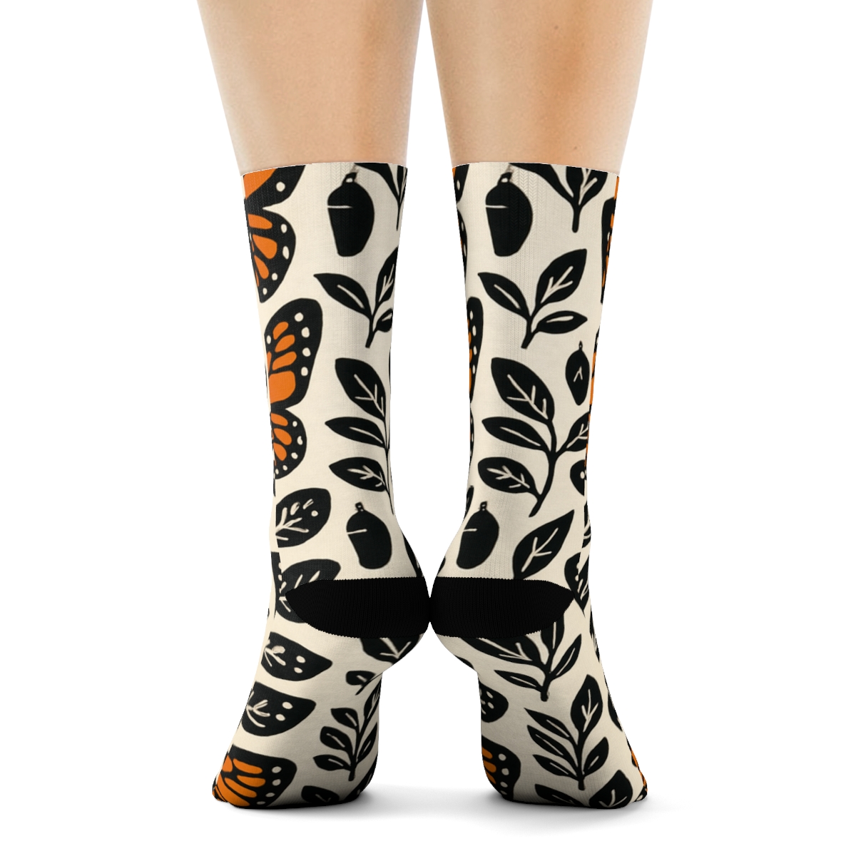 Monarch Migration Chevron Parade On Warm Ivory trendy patterned crew socks