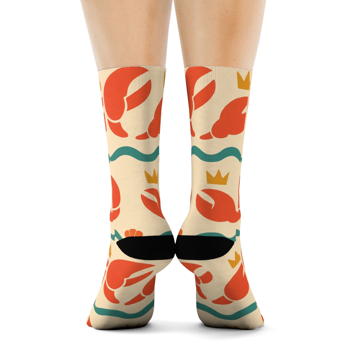 Coastal Bands With Lobster Crowns soft everyday crew socks