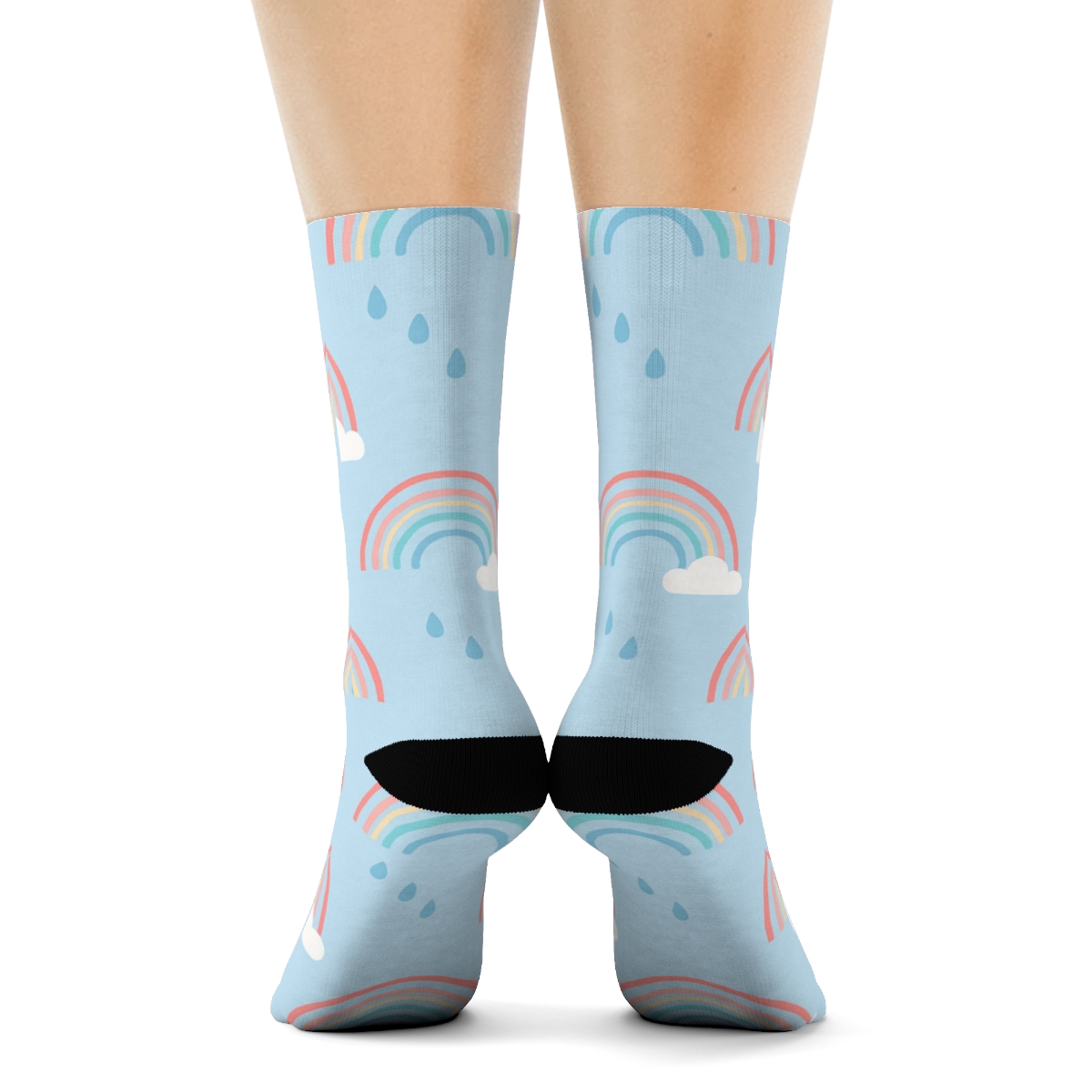 Minimal Rainbow Halo Dots On Soft Sky Blue soft everyday crew socks