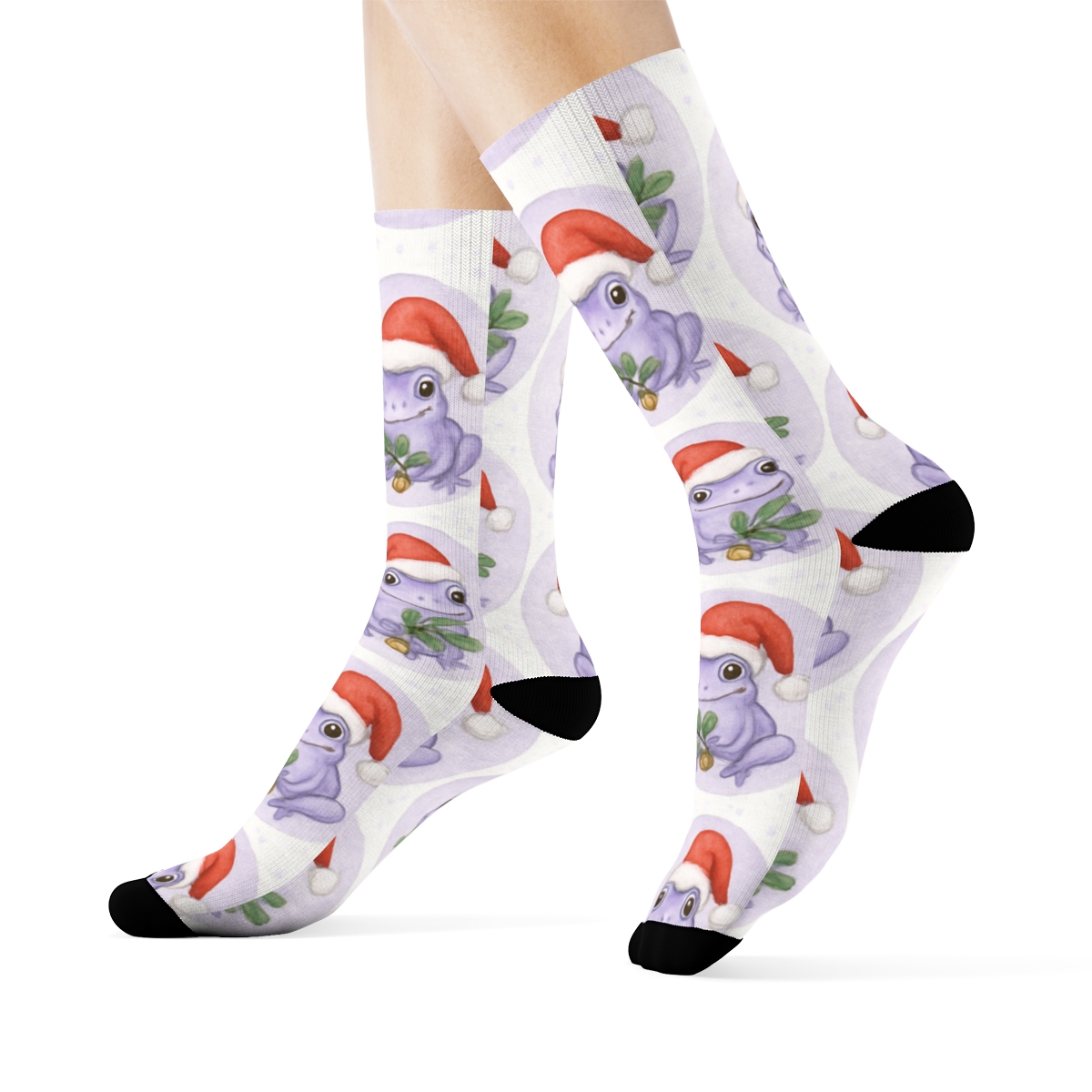 Lavender Frog Mistletoe Polka Tessellation On White Background personalized crew socks