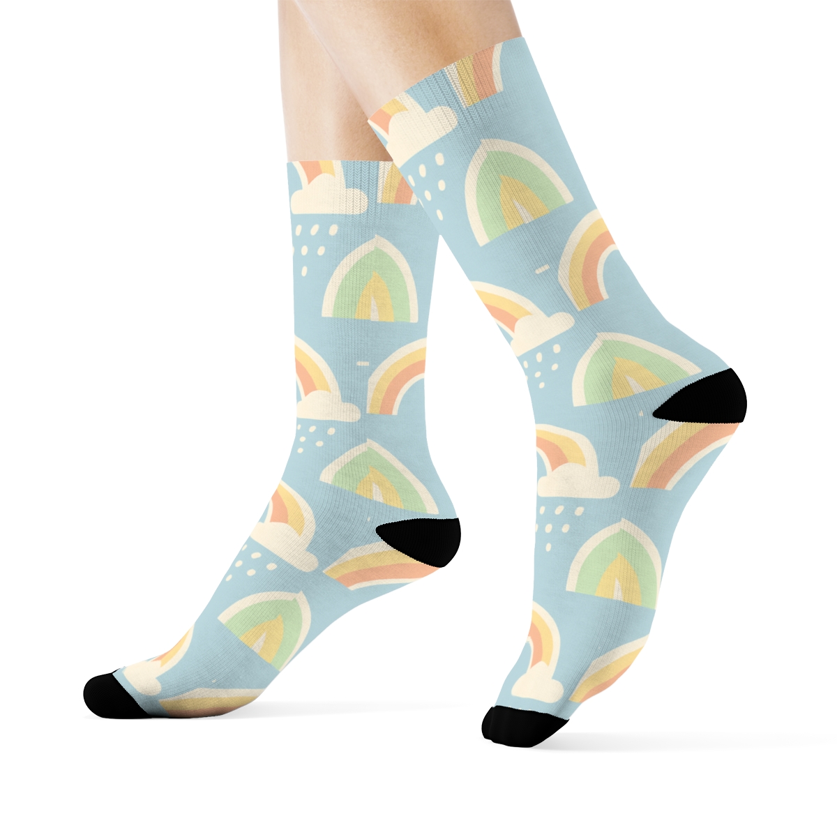 Minimal Rainbow Sunbeam Diagonal Repeat On Sky Blue soft everyday crew socks