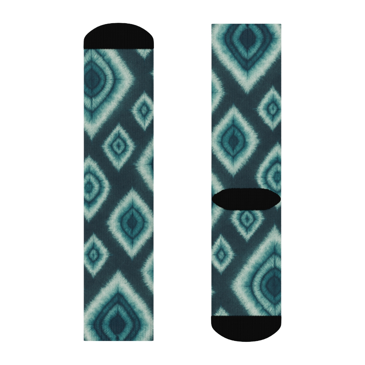 Teal Seafoam Shibori Diamond Pulse On Charcoal Background custom crew socks