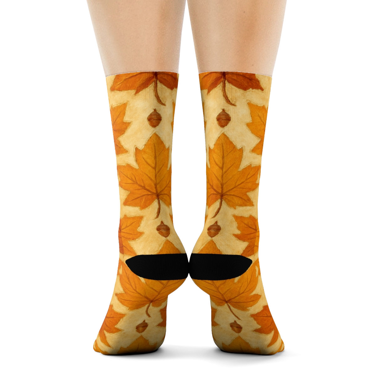 Golden Maple Tessellation On Cream Background designer printed crew socks