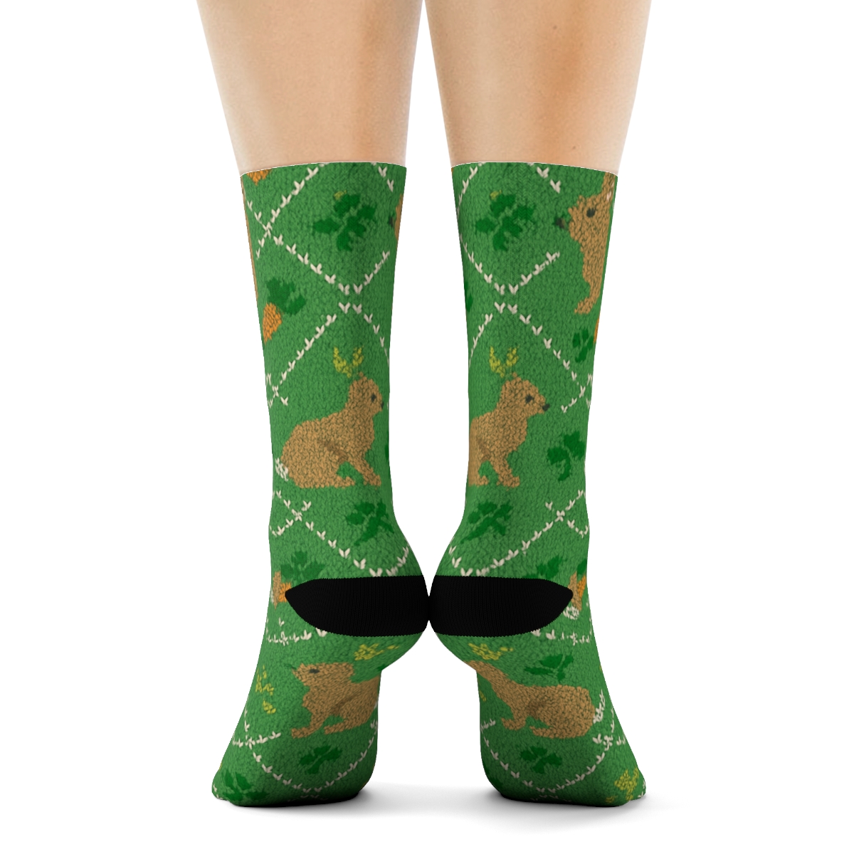 Rabbit Meadow Knit Illusion Tessellation designer printed crew socks