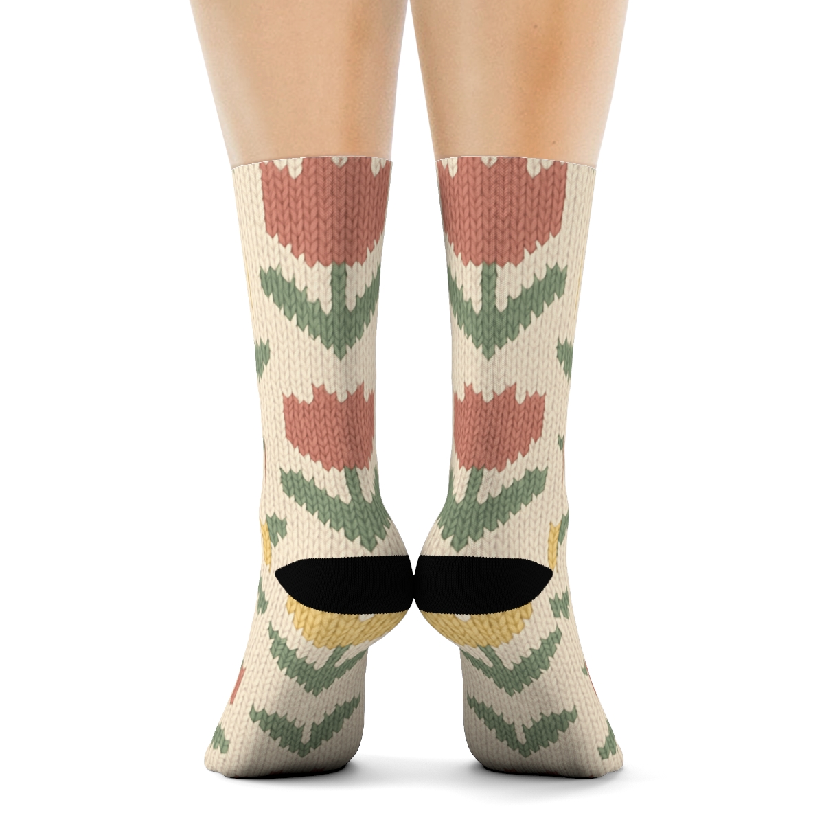 Sage Tulip Knit Chevron Repeat On Warm Ivory Background stylish athletic crew socks