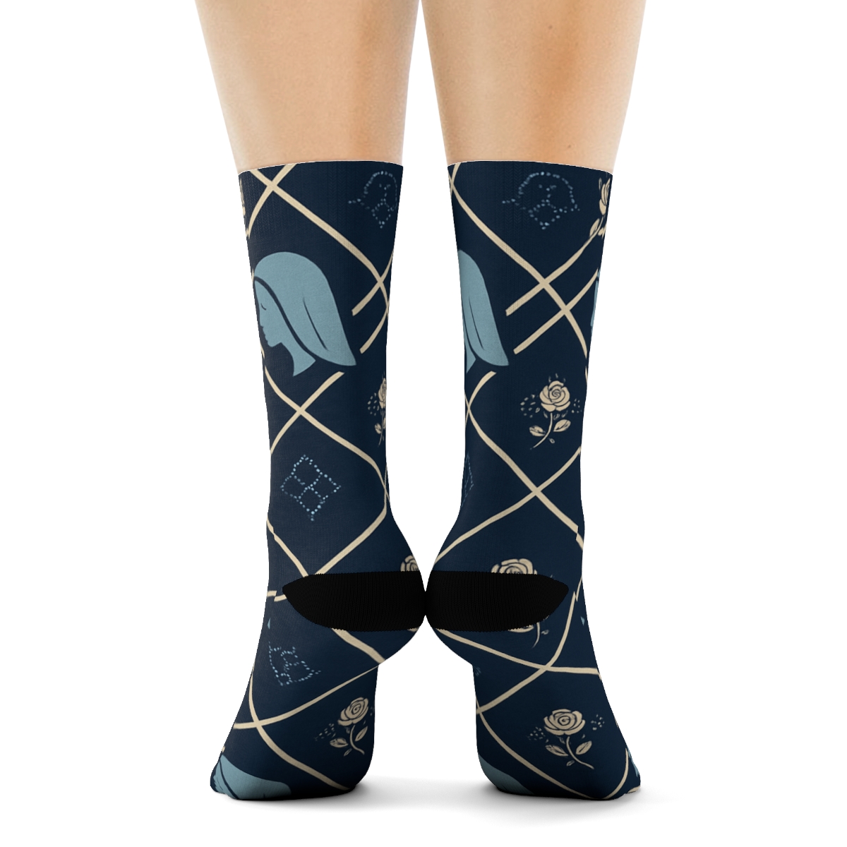 Ribbon Lattice With Mary Silhouettes premium sports crew socks