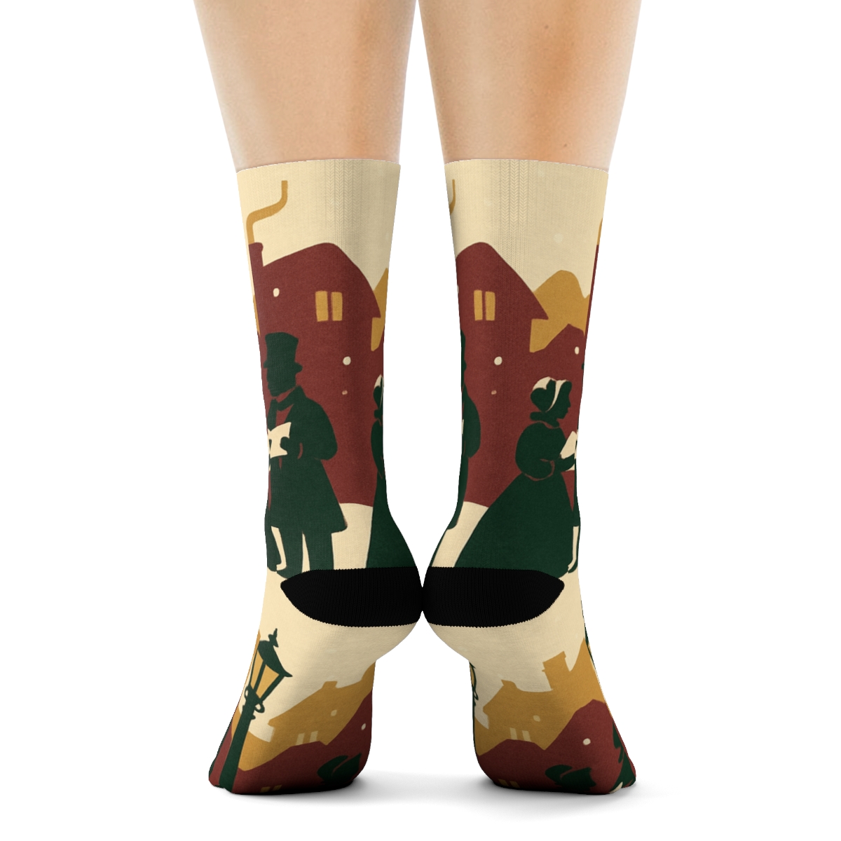 Caroling Scene Frieze Christmas comfortable cotton crew socks