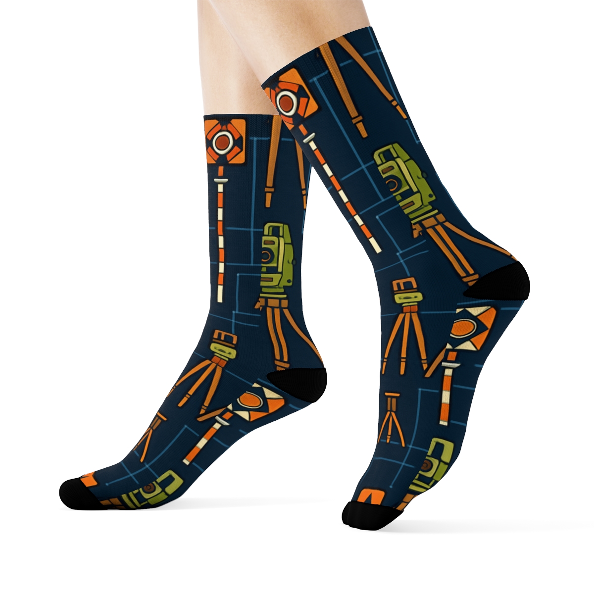 Surveyor Skyline Grid Blueprint unique graphic crew socks