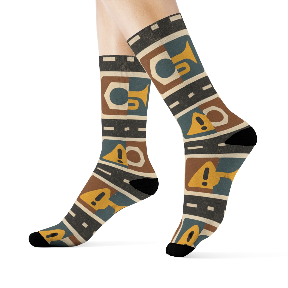 Truck Driver Road Stripe Bands In Vintage Sign Poster Look soft everyday crew socks