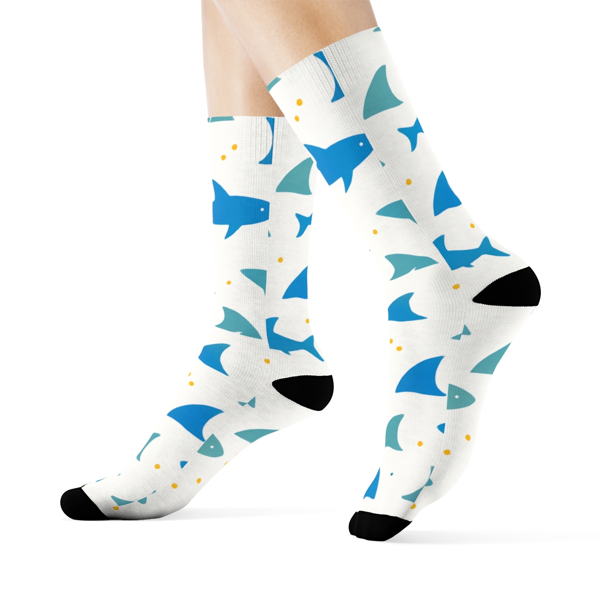 Modern Minimalist Grid With Shark Silhouette Drift unique graphic crew socks