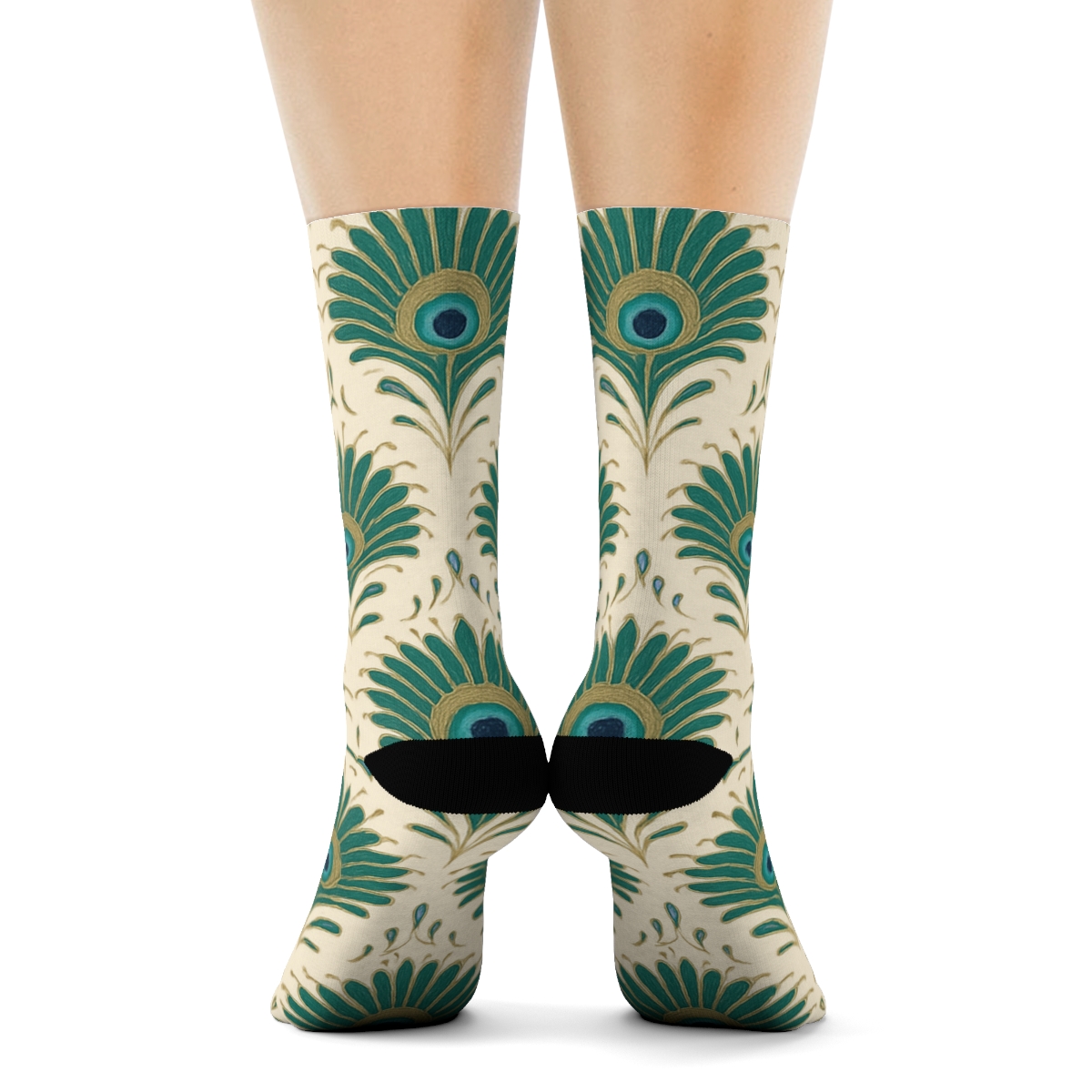 Peacock Tail Fan Radial Bursts On Ivory personalized crew socks
