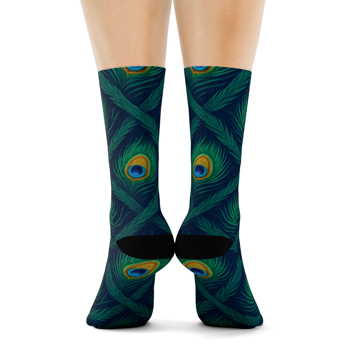 Peacock Tail Feather Lattice On Deep Navy Background custom crew socks