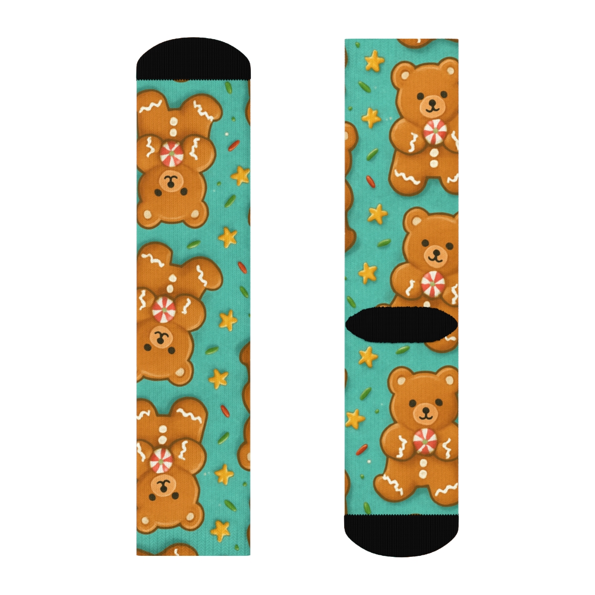 Bear Gingerbread Cookie Tile Repeat On Turquoise Background premium sports crew socks