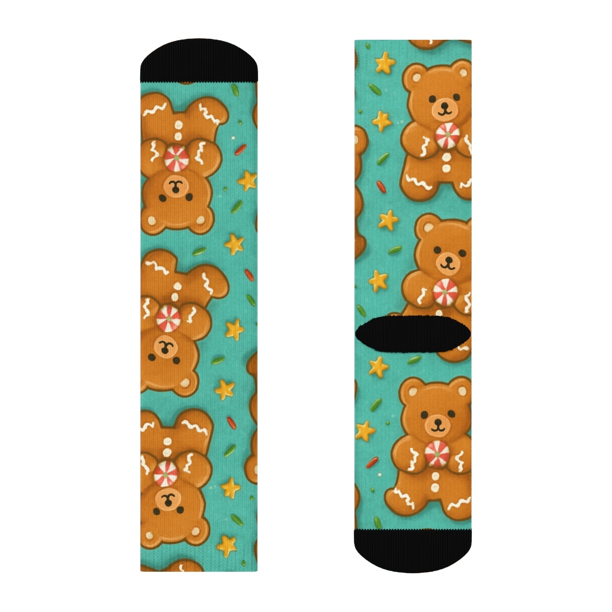 Bear Gingerbread Cookie Tile Repeat On Turquoise Background premium sports crew socks
