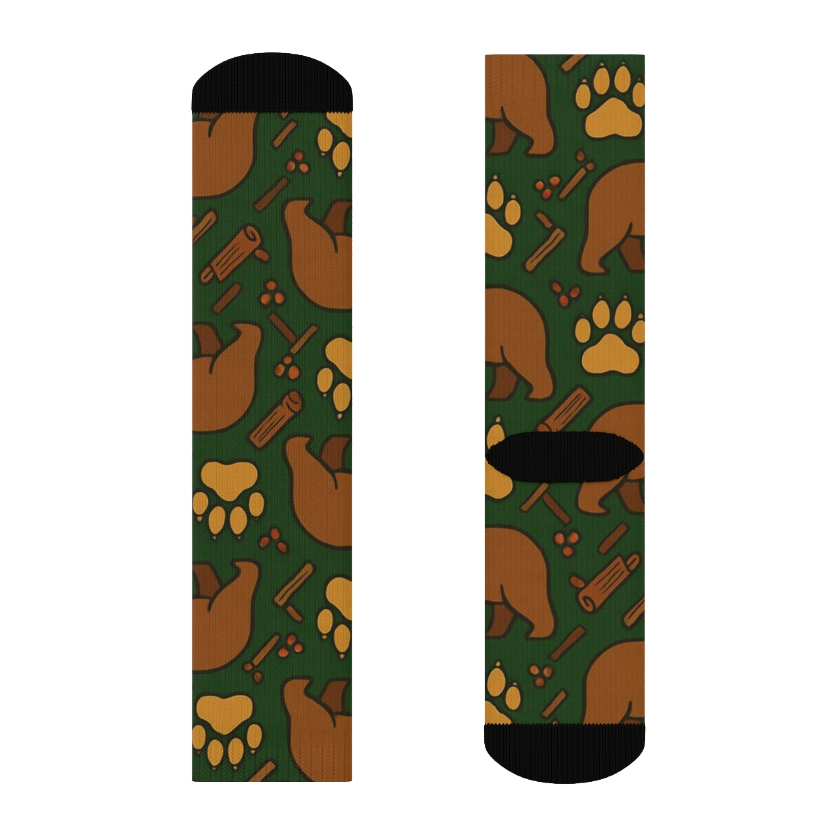 Bear-Themed Forest Paw Lattice designer printed crew socks