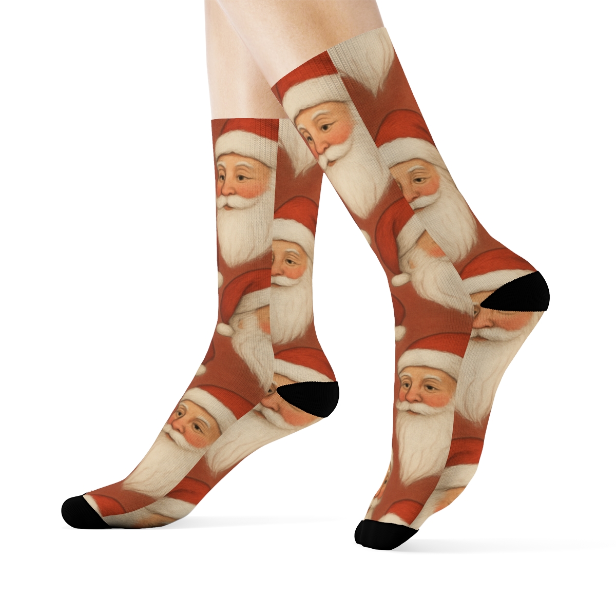 Beard Stripe Santa Portrait Repeat custom crew socks
