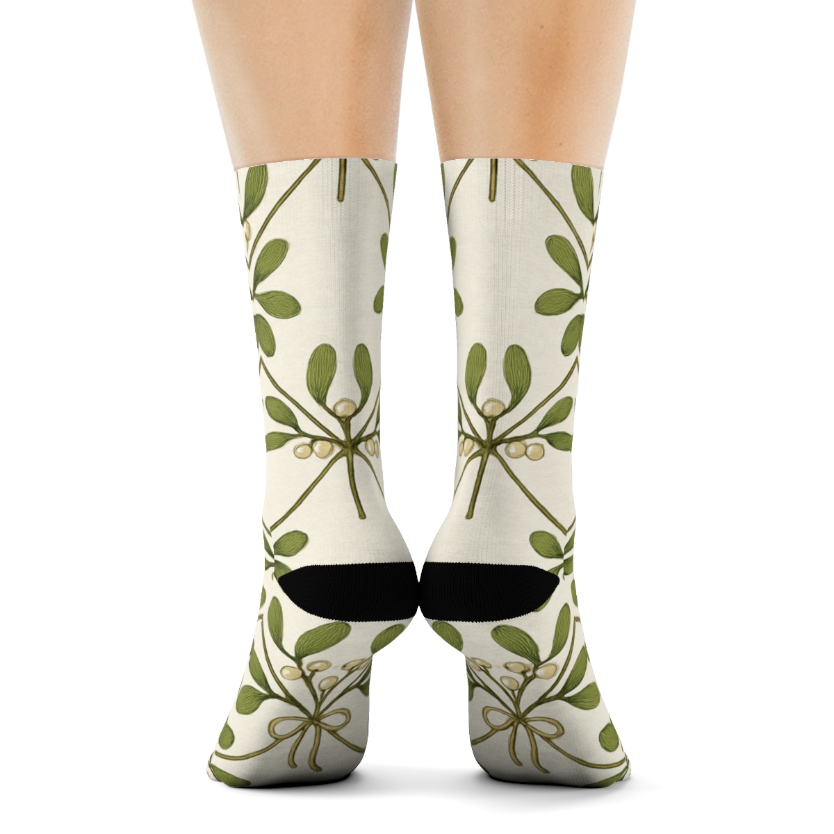 Botanical Poster Look With Mistletoe Lattice personalized crew socks