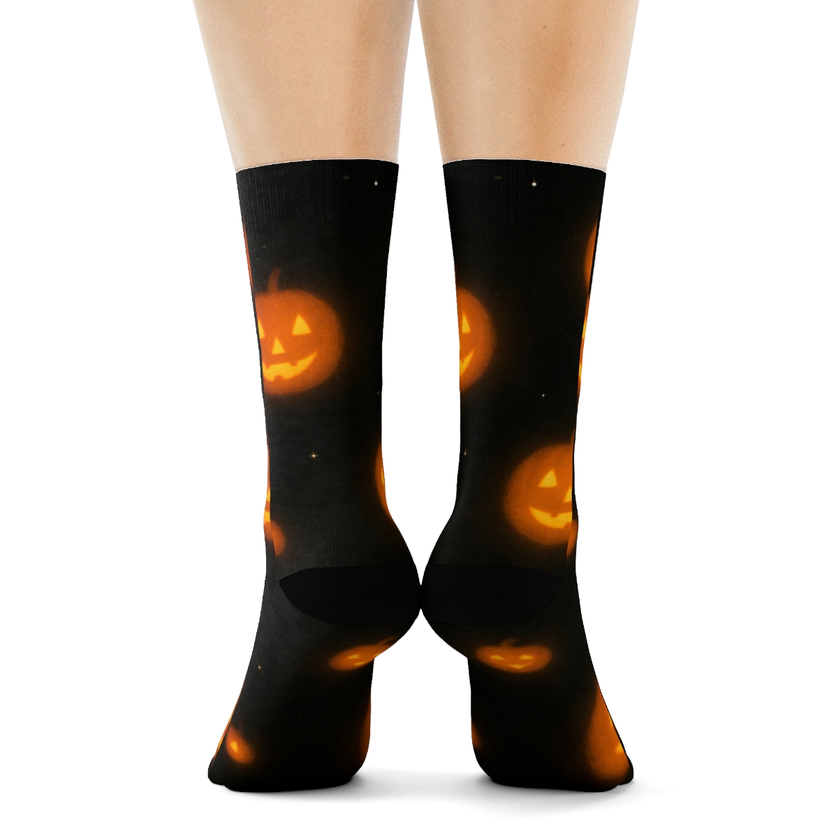 Glowing Pumpkin Scatter On Black Background personalized crew socks