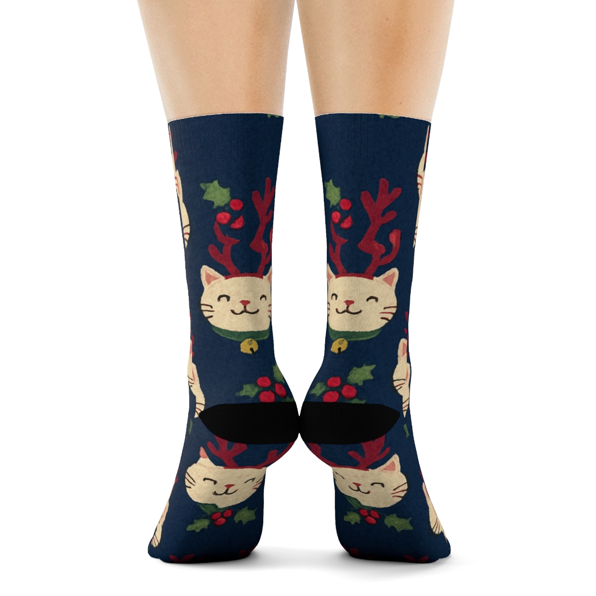 Midnight Reindeer Cat Knit Chevron comfortable cotton crew socks