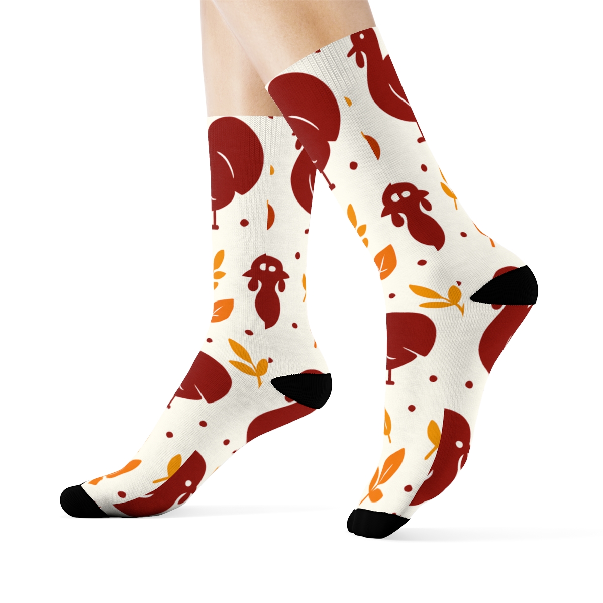 Autumn Harvest Grid With Turkey Silhouettes stylish athletic crew socks