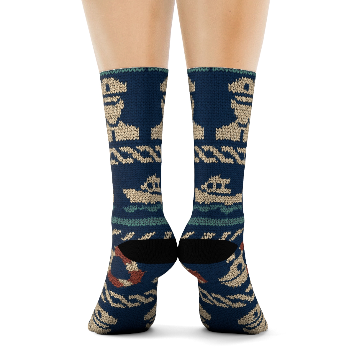 Knitted Signal Ropes Coast Guard Officer Pattern Bands soft everyday crew socks