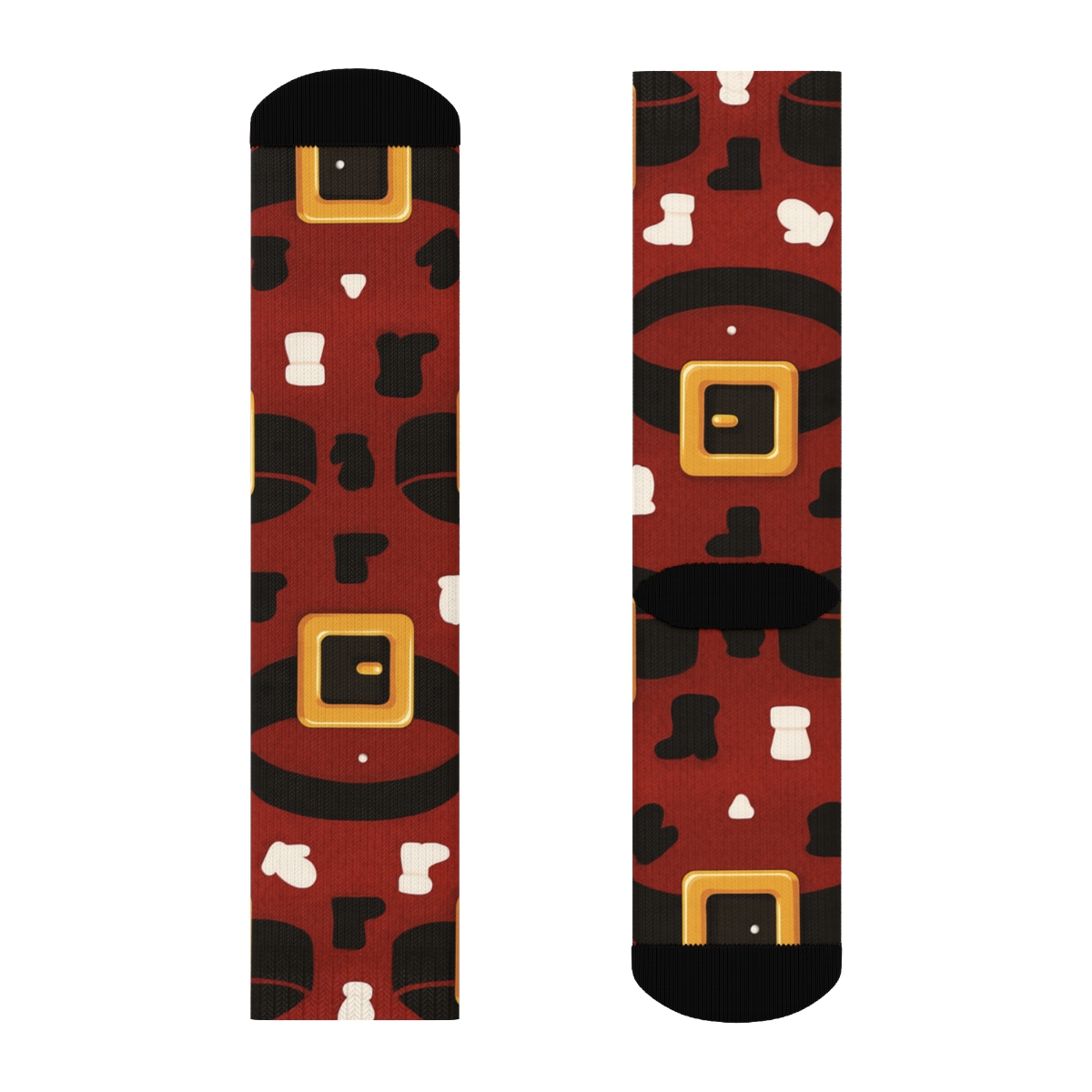 Belt And Buckle Borders In Santa Festive Repeat trendy patterned crew socks