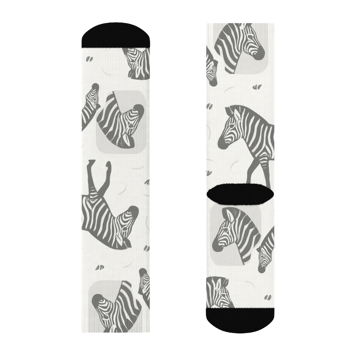 Soft Grayscale Zebra Silhouette Spotlight Tiles designer printed crew socks