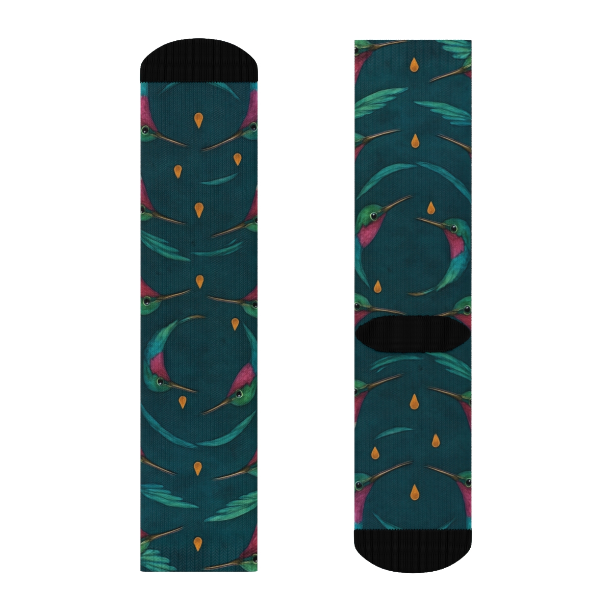 Hummingbird Halo Flight Tessellation On Deep Teal trendy patterned crew socks
