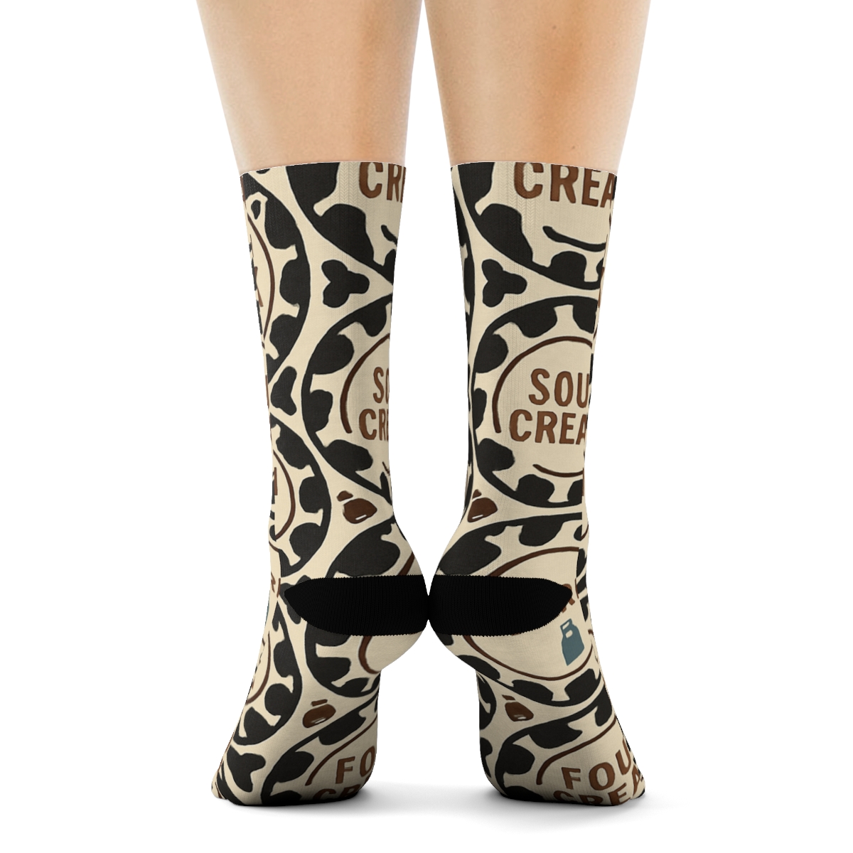 Retro Dairy Label Medallions With Cow Spot Halo soft everyday crew socks