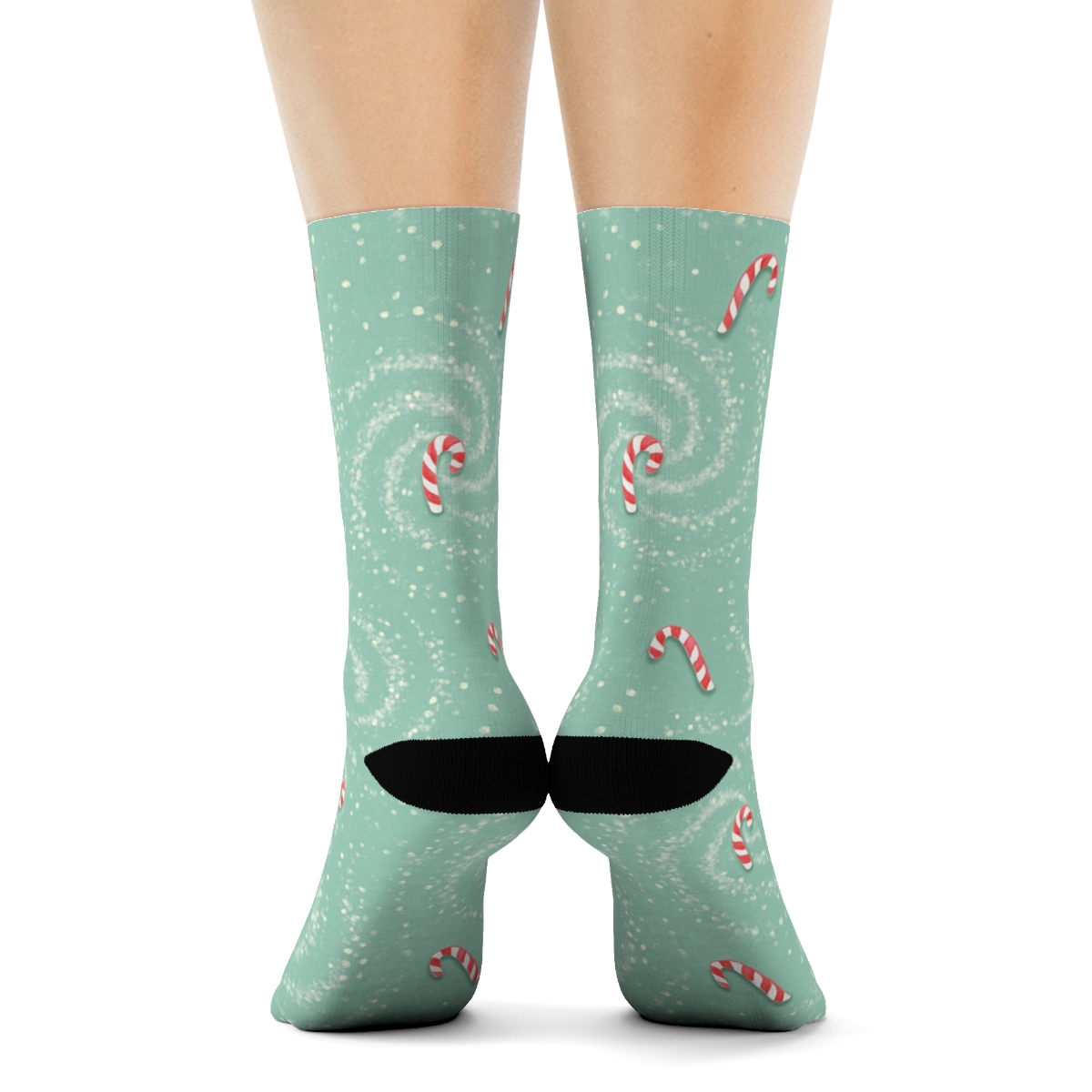 Frosted Spiral Field With Drifting Candy Canes soft everyday crew socks