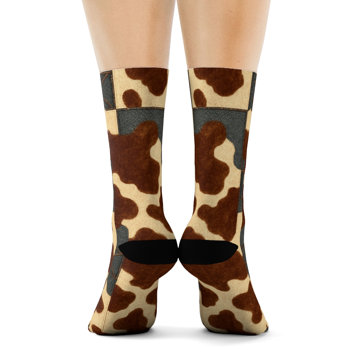 Rustic Blotch Patchwork designer printed crew socks